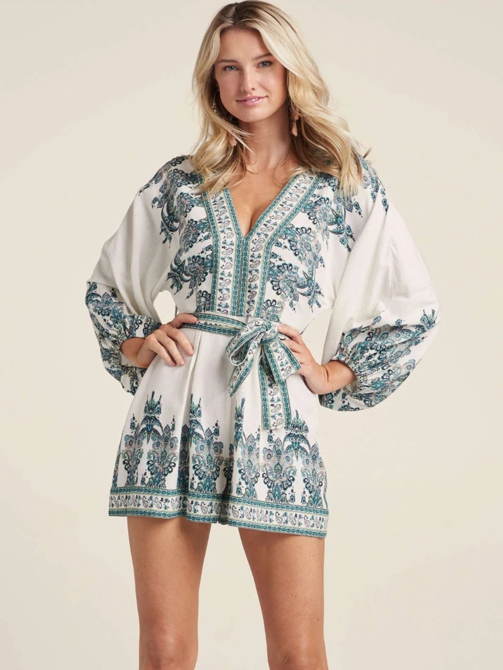 Venus White Linen Tie Waist Romper